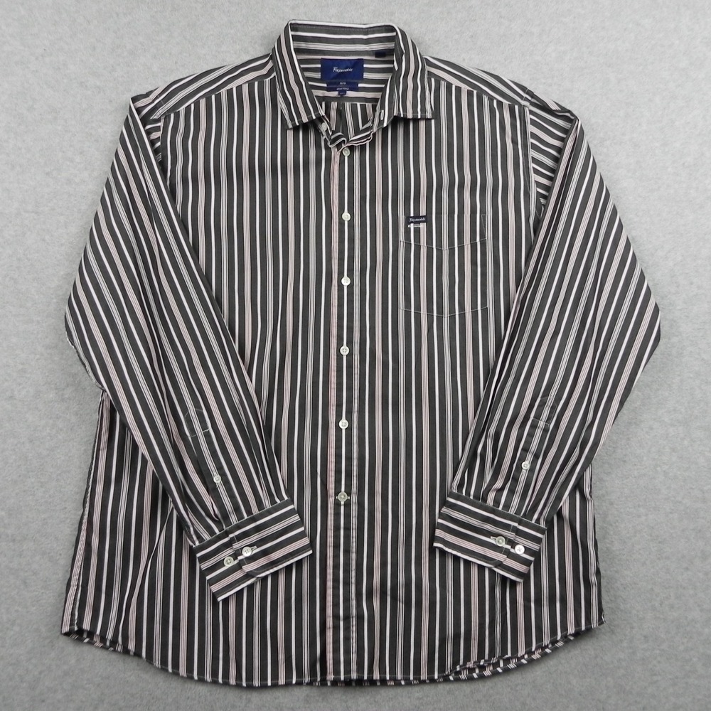 Faconnable Shirt Mens 2XL XXL Club Deauville Button Up Black Striped Long Sleeve